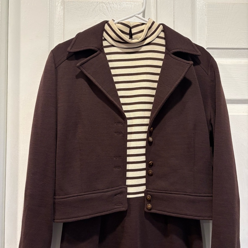Unbranded Vintage Brown Stripe Dress & Jacket Set - Size Small